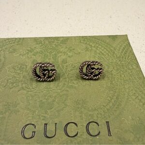 Gucci Used Marmont Stud Silver Earrings Aged Finish Jewelry EUC